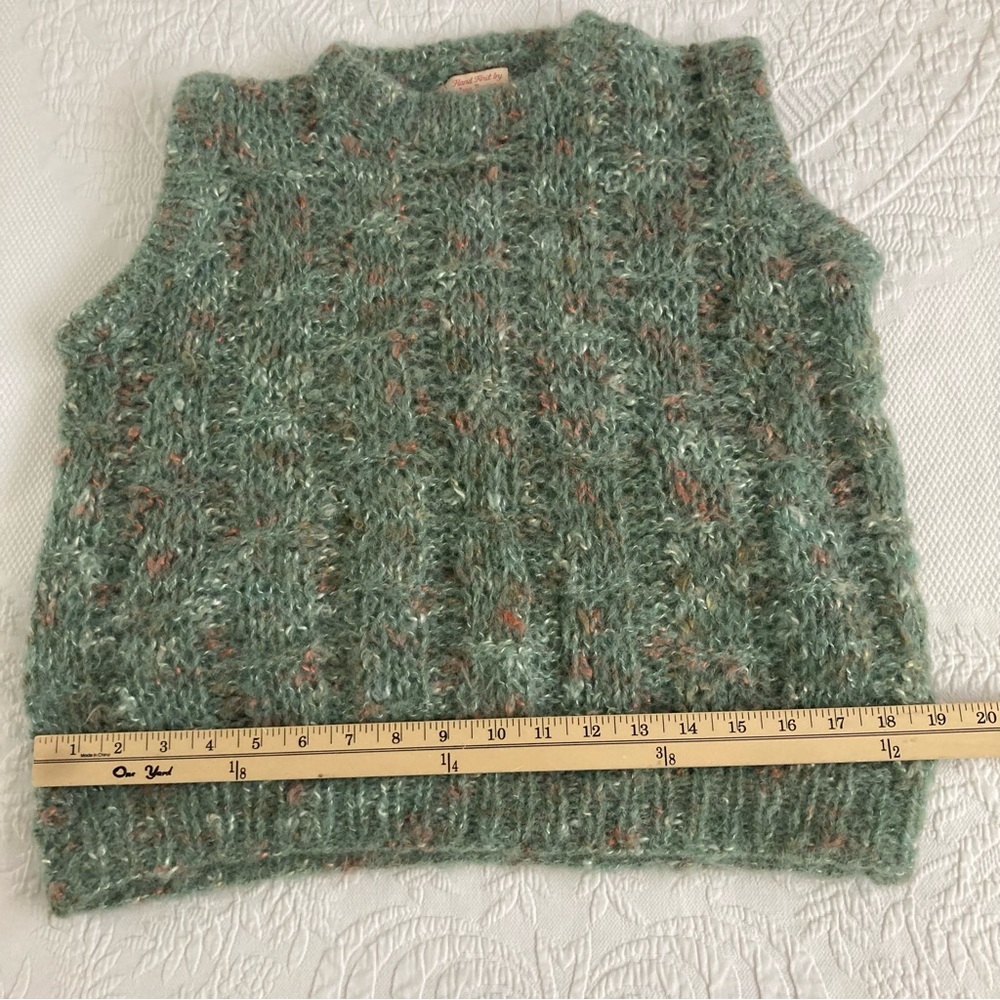 Vintage Hand Knit 80s mohair sweater vest green fleck stretch old money M - Picture 8 of 11